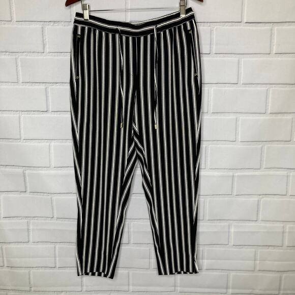 H&M Black and White Striped Cropped Tapered Trouser Pants Size 10 - Picture 3 of 12